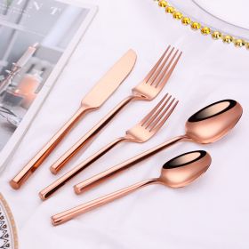 Stainless Steel Knife Fork And Spoon Set Hexagonal Forging (Option: Rose Gold Five Piece Set)