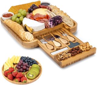 Bamboo Cheese Board Four-piece Set Of Stainless Steel Knives (Option: 33x33x4cm-Rectangle)