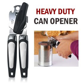 Manual Can Opener Smooth Edge Heavy Duty Stainless Steel Blades Beer Opener (Color: Black)