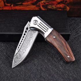 Portable Outdoor Damascus Steel Folding Knife (Color: Brown)