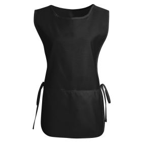 Women's Round Neck Pocket Strap Protective Vest Solid Color Household Vest Apron (Option: Black-XXL)